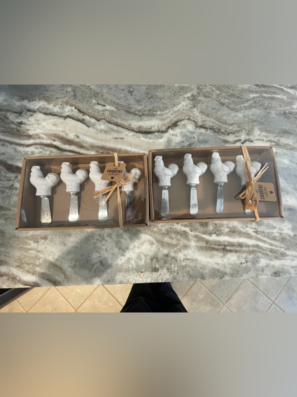 Set of Rooster Ceramic-Handle Butter Spreaders in White -  8 Pieces - Picture 2 of 8